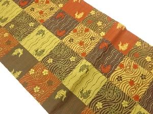 市松に荒磯文・梅・荒波模様織出し名古屋帯